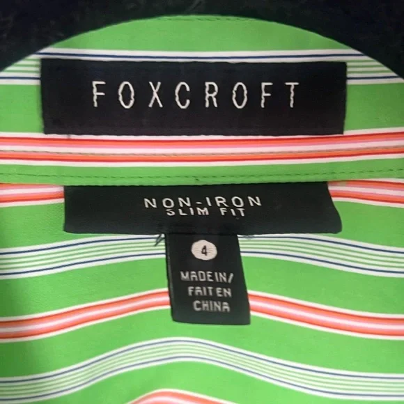 Foxcroft Pink & Green Striped 100% Cotton Preppy Non-Iron Slim Fit Button Down - Picture 3 of 6